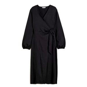 H&M Balloon-sleeved Wrap Dress Black